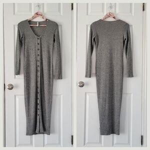 Rachel Pally Gray Metallic Shimmer Midi Long Sleeve Ribbed dress